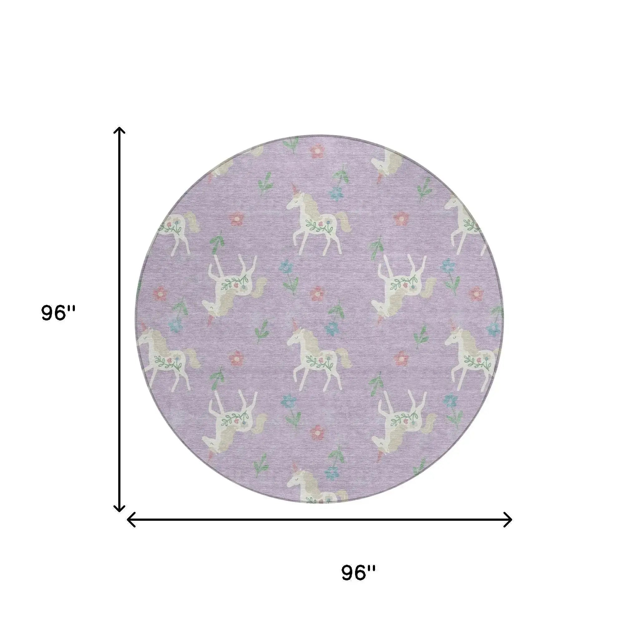 8' Lavender And Ivory Round Floral Washable Indoor Outdoor Area Rug Homeroots Outdoor