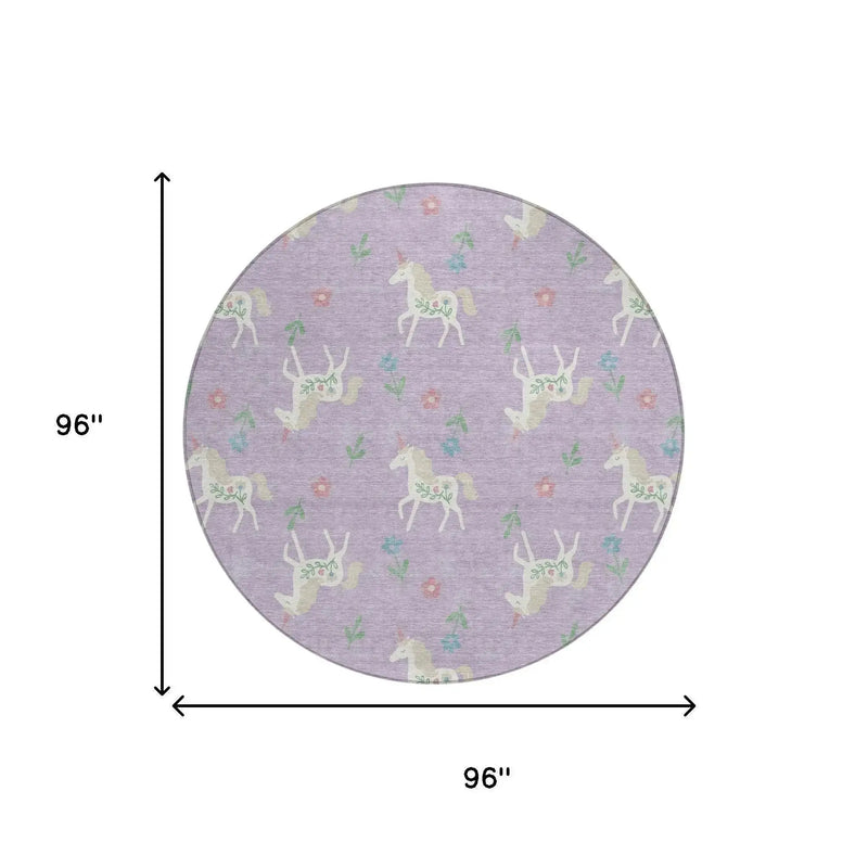 8' Lavender And Ivory Round Floral Washable Indoor Outdoor Area Rug Homeroots Outdoor