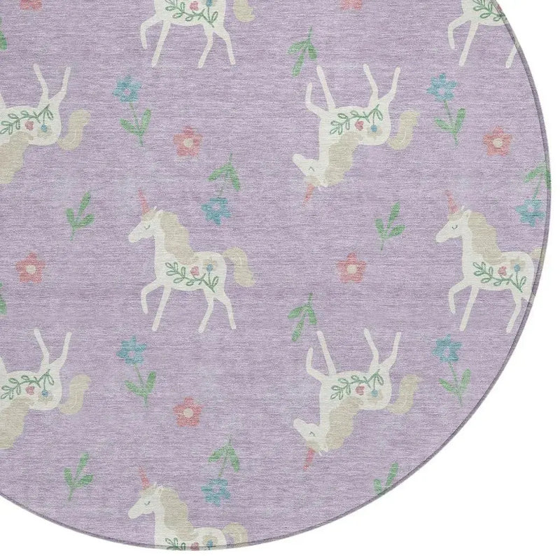 8' Lavender And Ivory Round Floral Washable Indoor Outdoor Area Rug Homeroots Outdoor