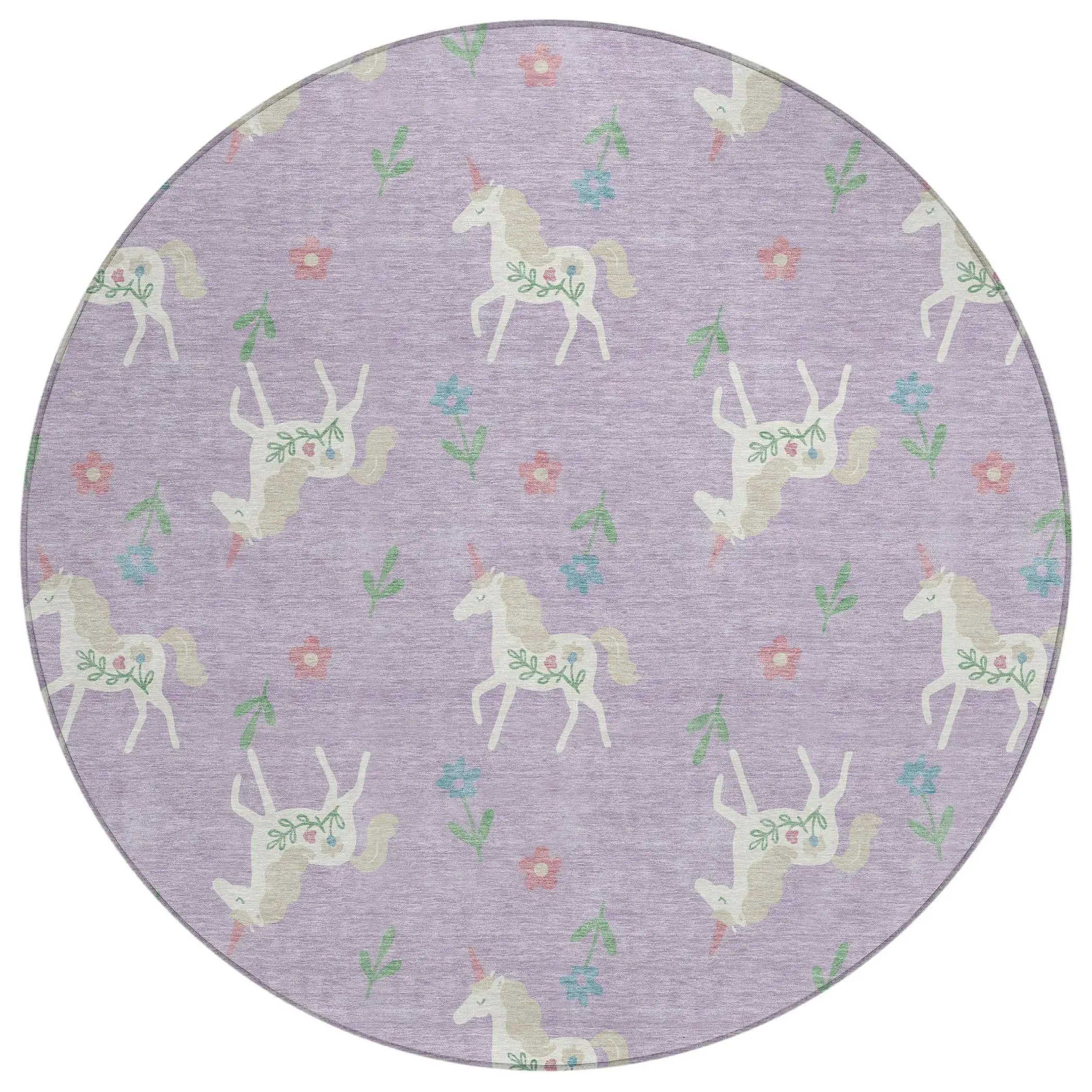 8' Lavender And Ivory Round Floral Washable Indoor Outdoor Area Rug Homeroots Outdoor