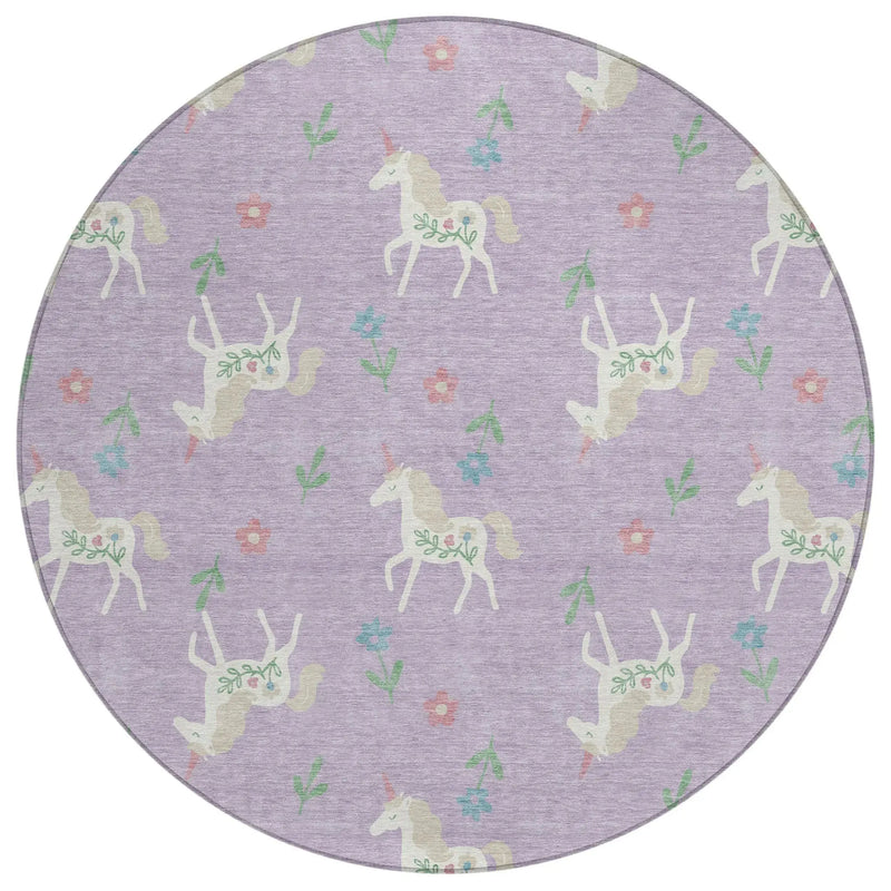 8' Lavender And Ivory Round Floral Washable Indoor Outdoor Area Rug Homeroots Outdoor