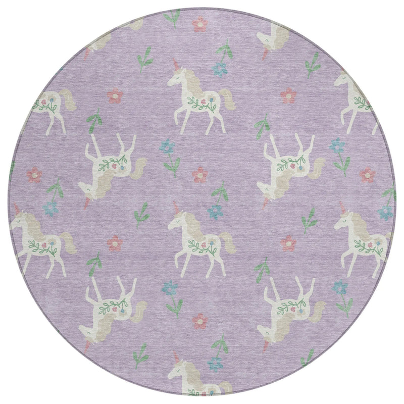 8' Lavender And Ivory Round Floral Washable Indoor Outdoor Area Rug Homeroots Outdoor
