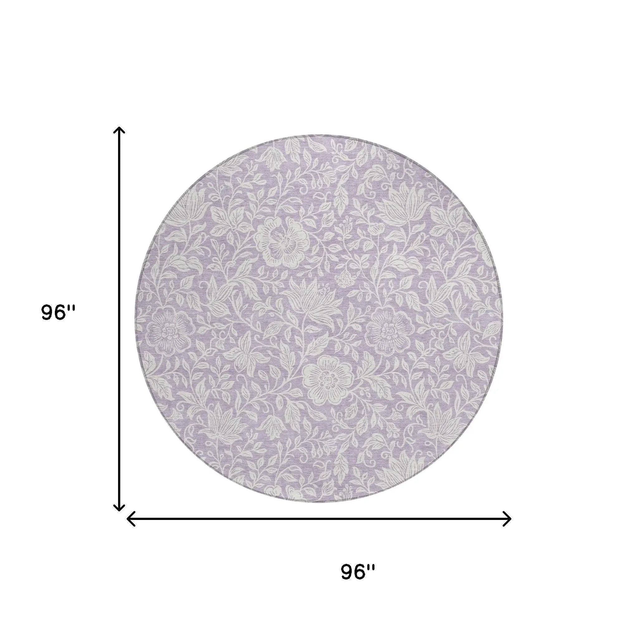 8' Lavender And Ivory Round Floral Washable Indoor Outdoor Area Rug Homeroots Outdoor