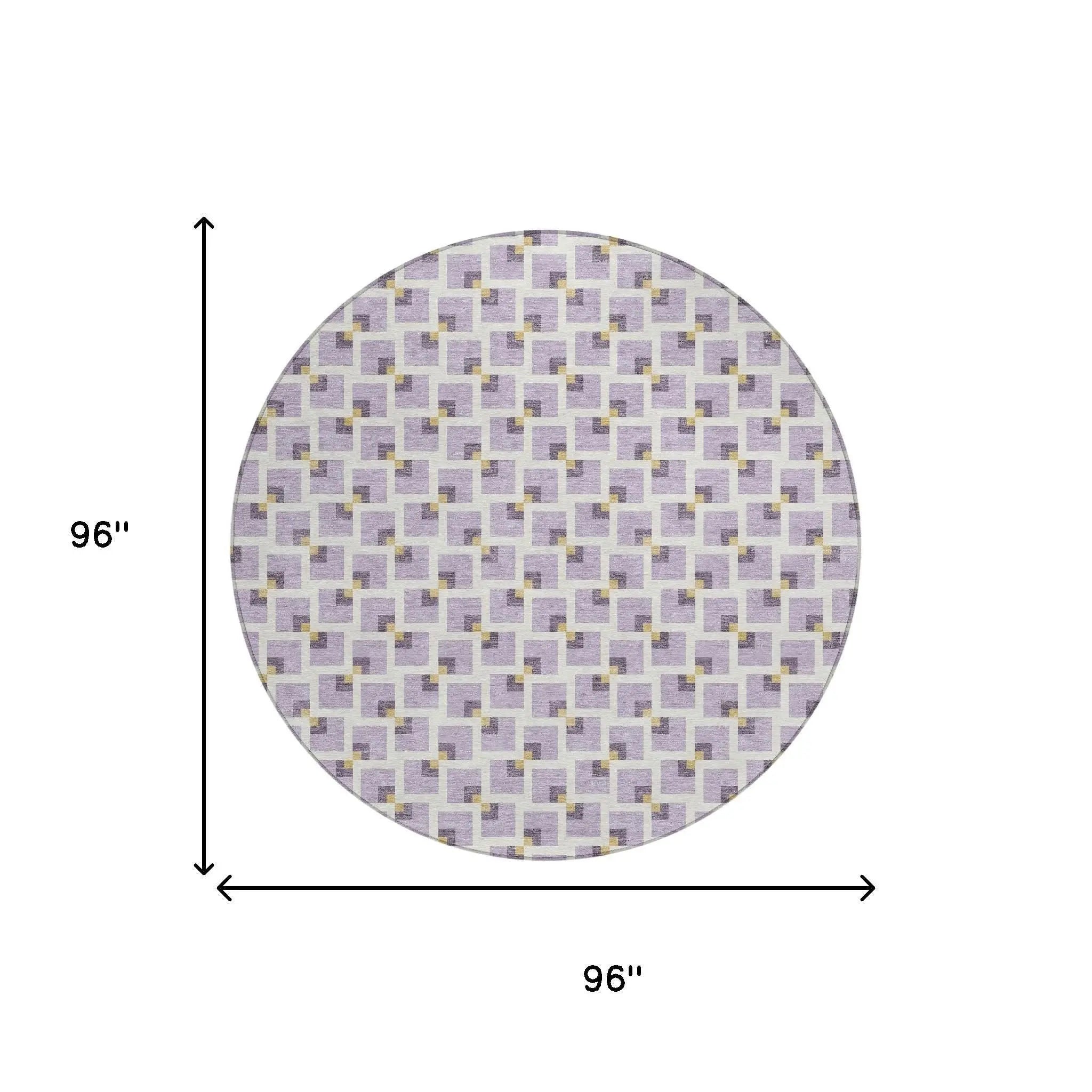 8' Lavender And Ivory Round Geometric Washable Indoor Outdoor Area Rug Homeroots Outdoor