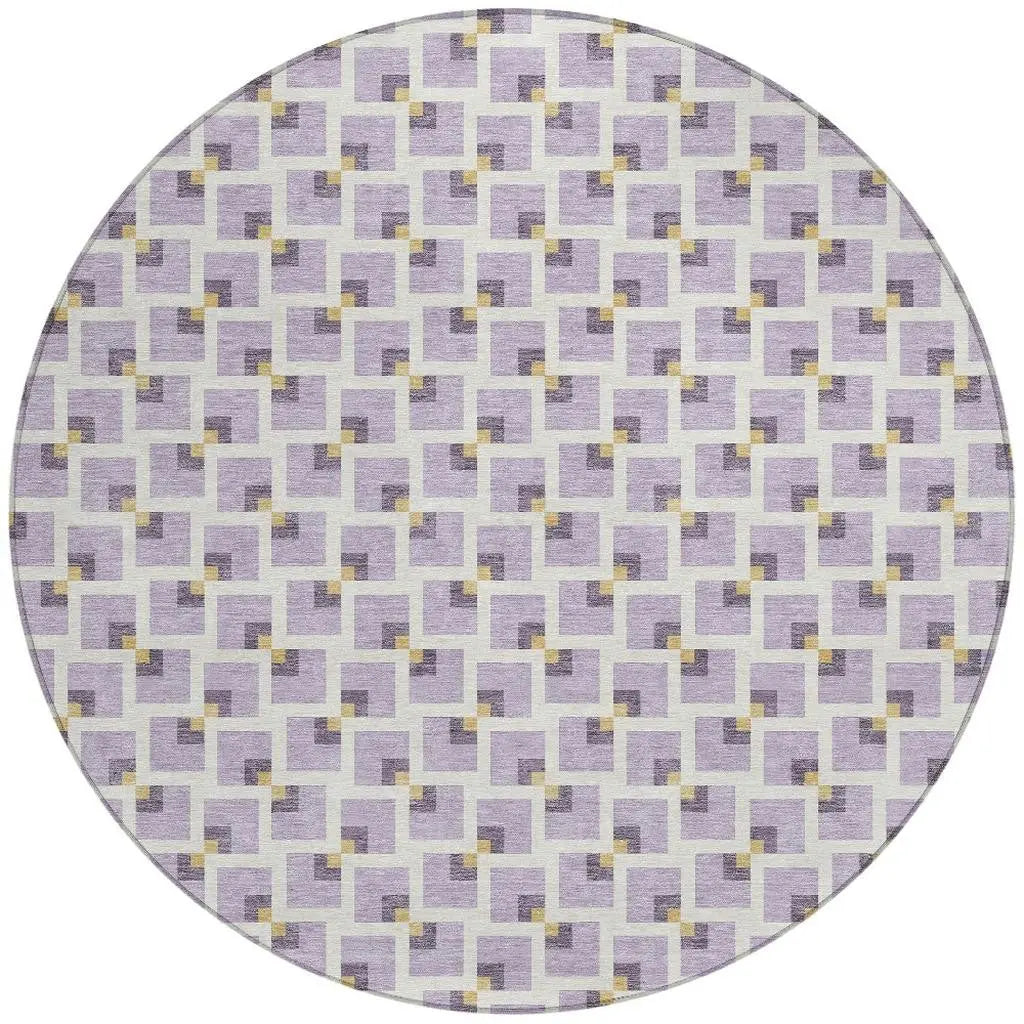 8' Lavender And Ivory Round Geometric Washable Indoor Outdoor Area Rug Homeroots Outdoor