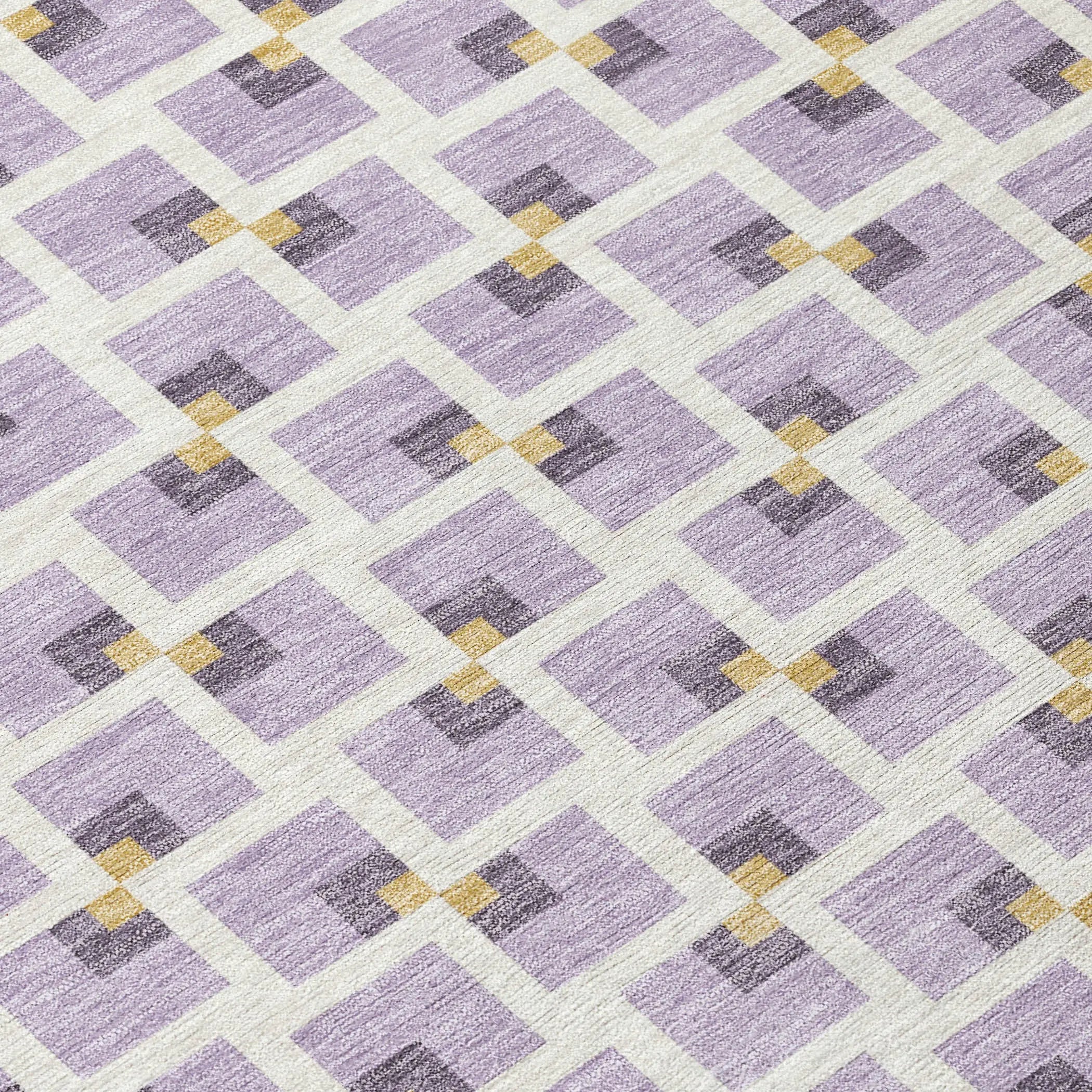 8' Lavender And Ivory Round Geometric Washable Indoor Outdoor Area Rug Homeroots Outdoor