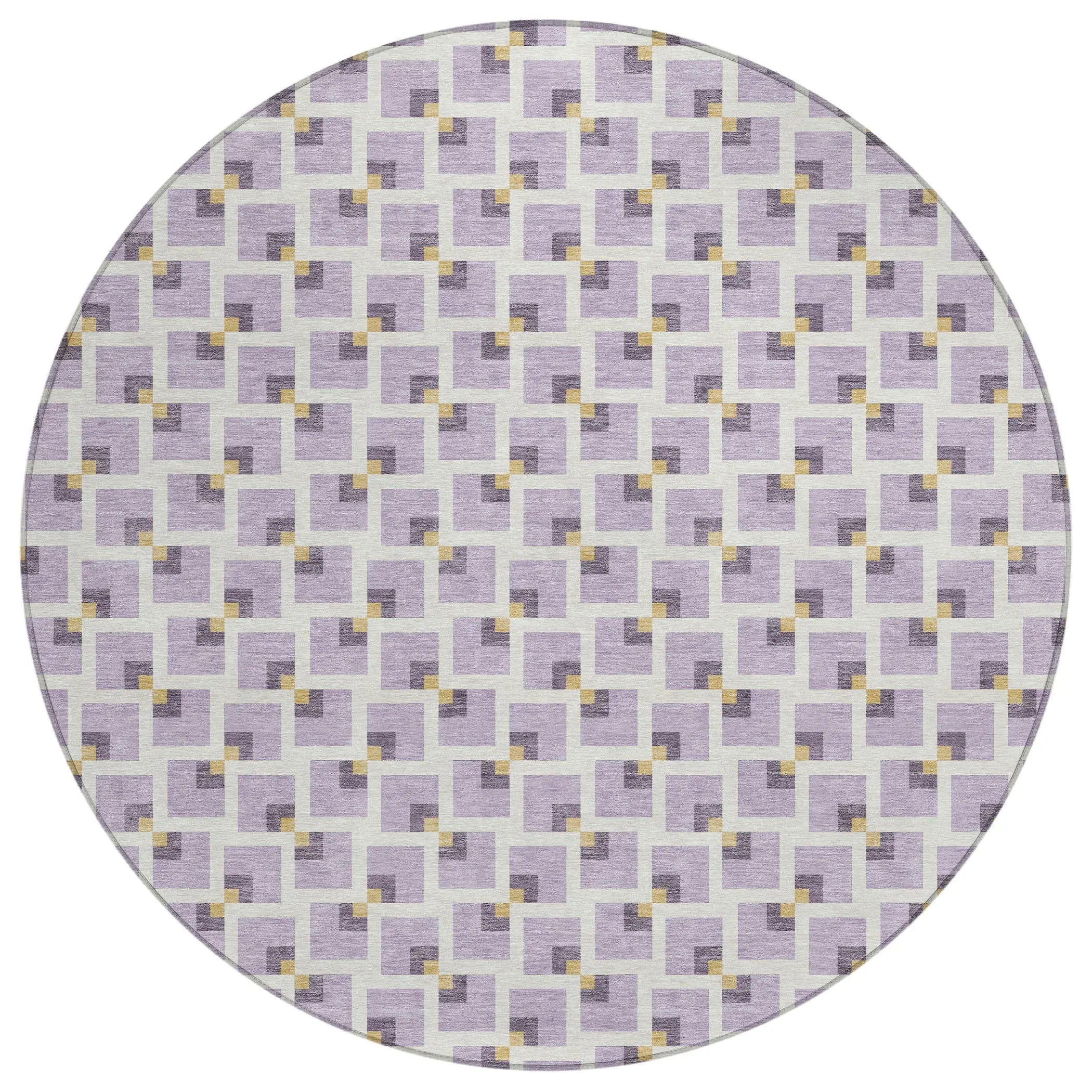 8' Lavender And Ivory Round Geometric Washable Indoor Outdoor Area Rug Homeroots Outdoor