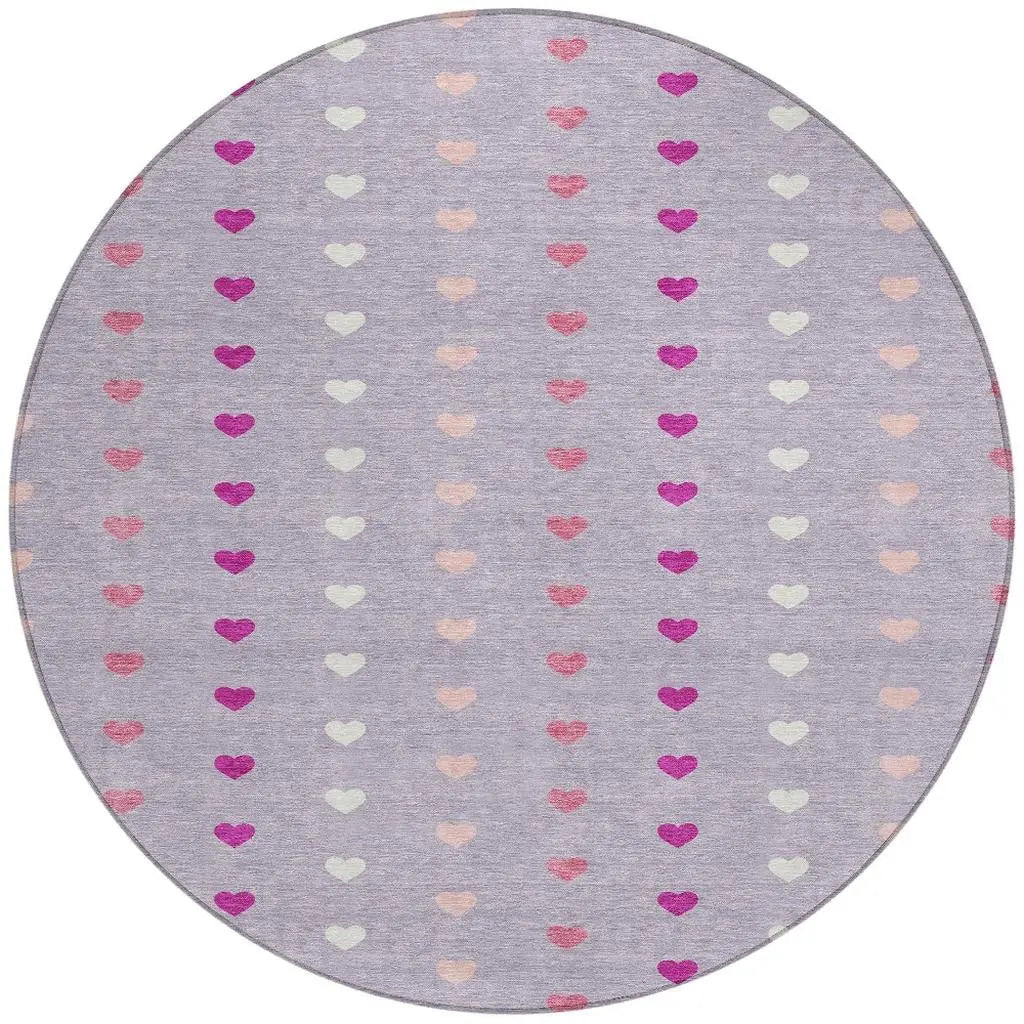8' Lavender And Pink Round Geometric Washable Indoor Outdoor Area Rug Homeroots Outdoor