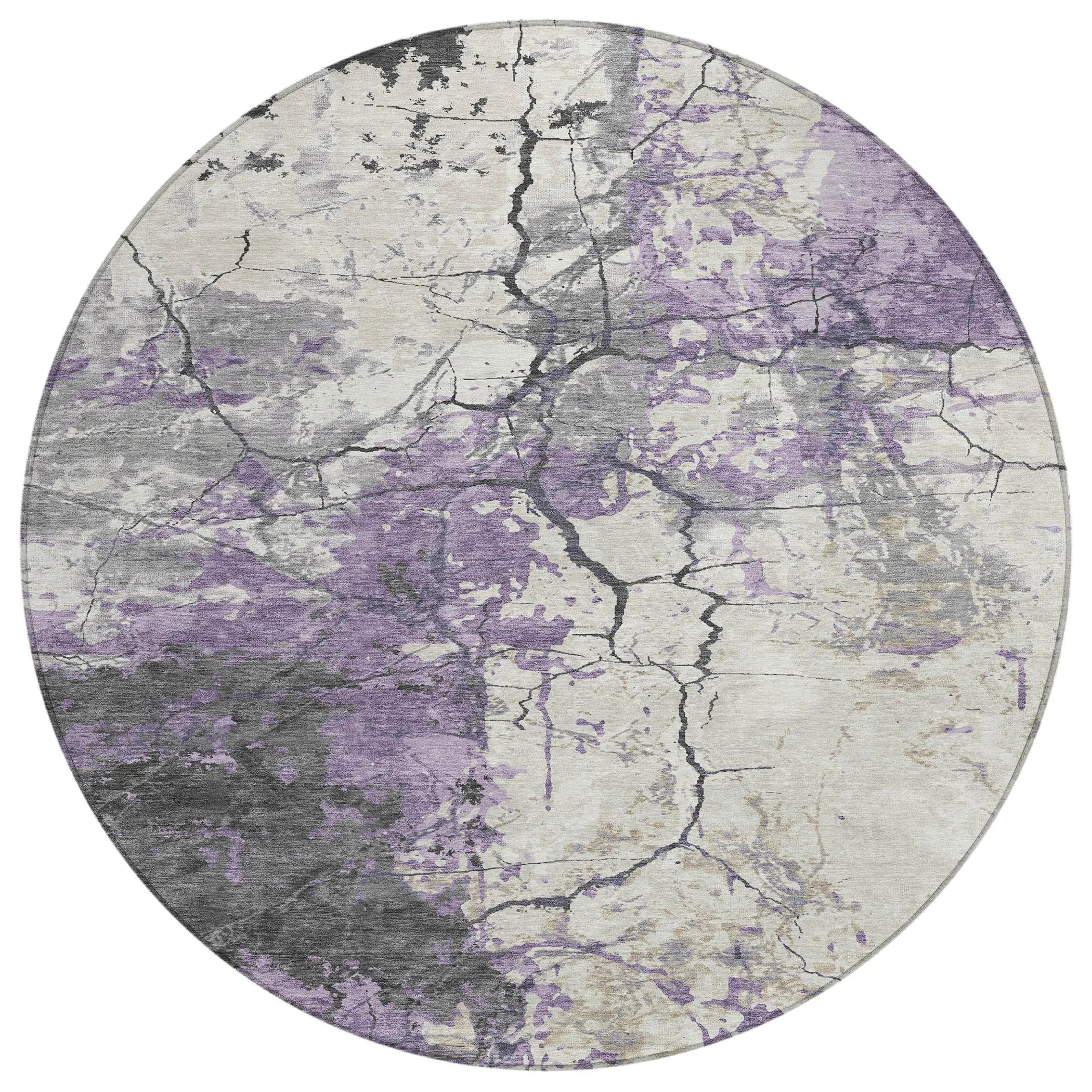 8' Lavender And Plum Round Abstract Washable Indoor Outdoor Area Rug Homeroots Outdoor