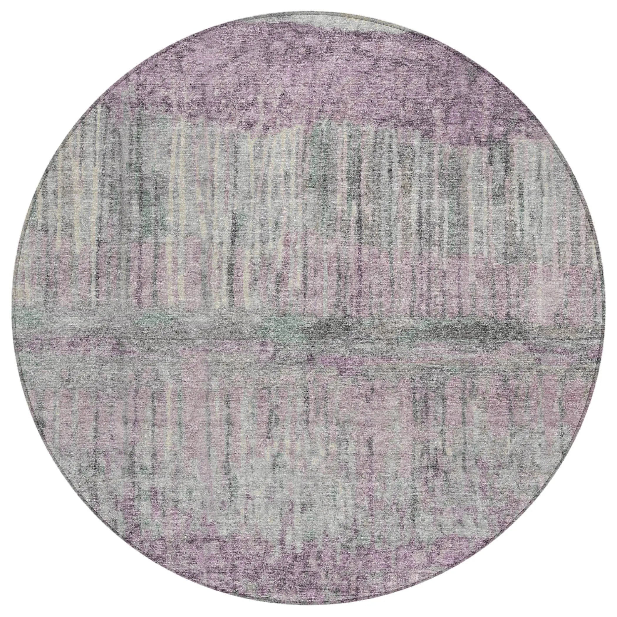 8' Lavender And Plum Round Abstract Washable Indoor Outdoor Area Rug Homeroots Outdoor