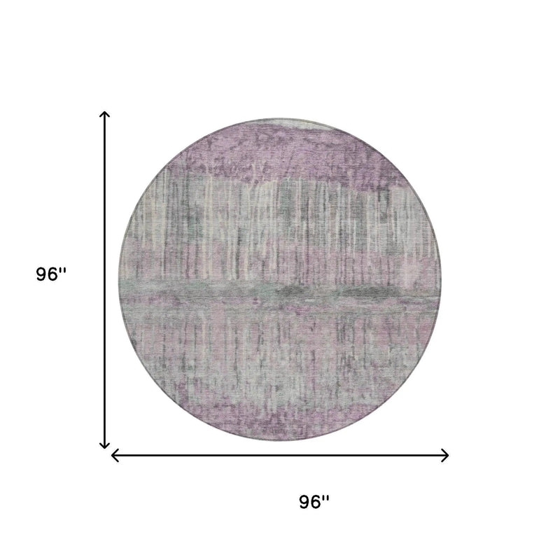 8' Lavender And Plum Round Abstract Washable Indoor Outdoor Area Rug Homeroots Outdoor