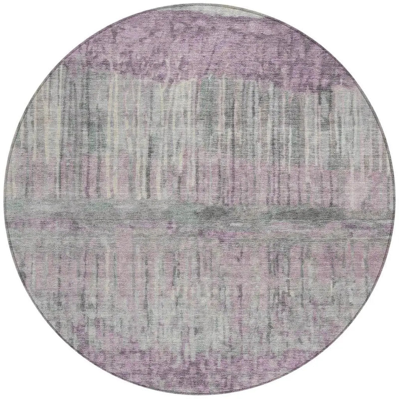 8' Lavender And Plum Round Abstract Washable Indoor Outdoor Area Rug Homeroots Outdoor