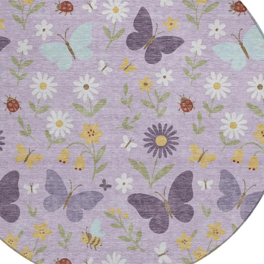 8' Lavender And Purple Round Abstract Washable Indoor Outdoor Area Rug Homeroots Outdoor