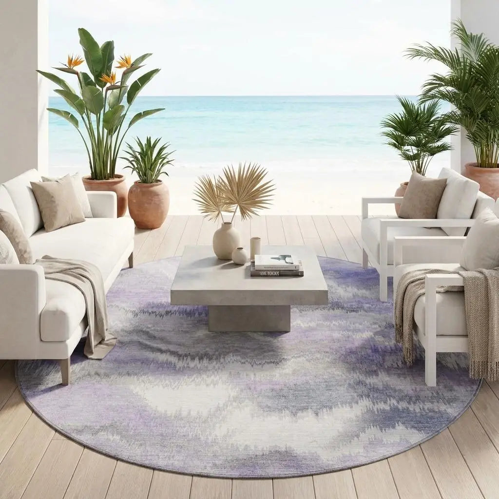 8' Lavender And Purple Round Abstract Washable Indoor Outdoor Area Rug Homeroots Outdoor