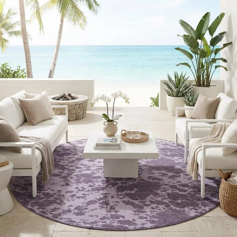 8' Lavender And Purple Round Abstract Washable Indoor Outdoor Area Rug Homeroots Outdoor