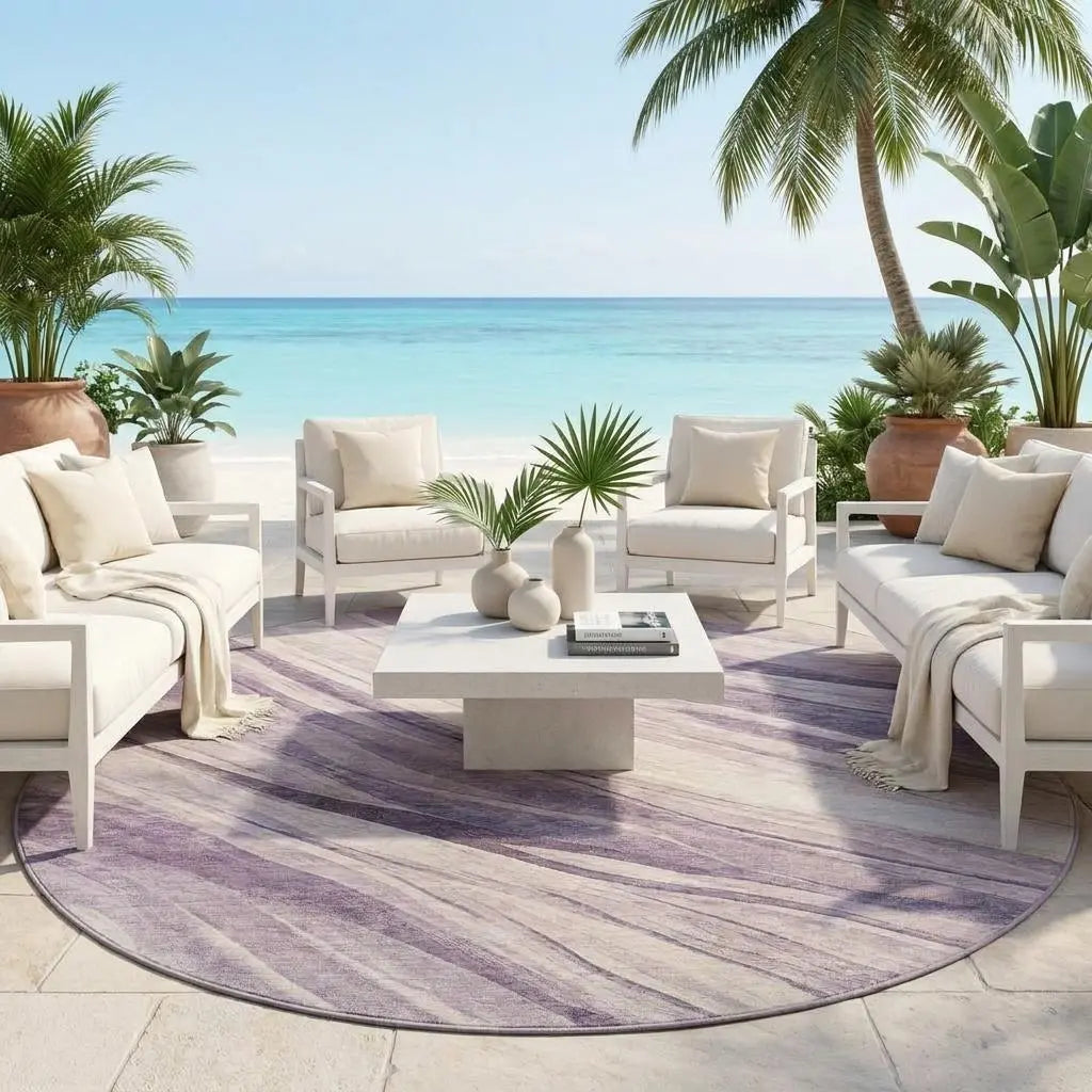 8' Lavender And Purple Round Abstract Washable Indoor Outdoor Area Rug Homeroots Outdoor
