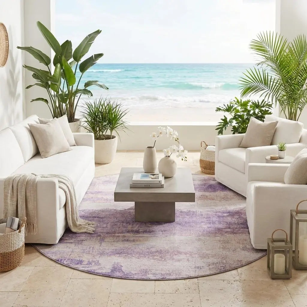 8' Lavender And Purple Round Abstract Washable Indoor Outdoor Area Rug Homeroots Outdoor