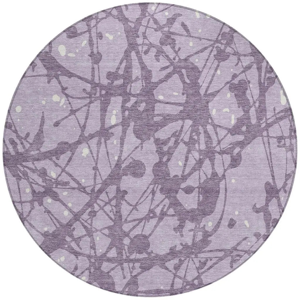 8' Lavender And Purple Round Abstract Washable Indoor Outdoor Area Rug Homeroots Outdoor