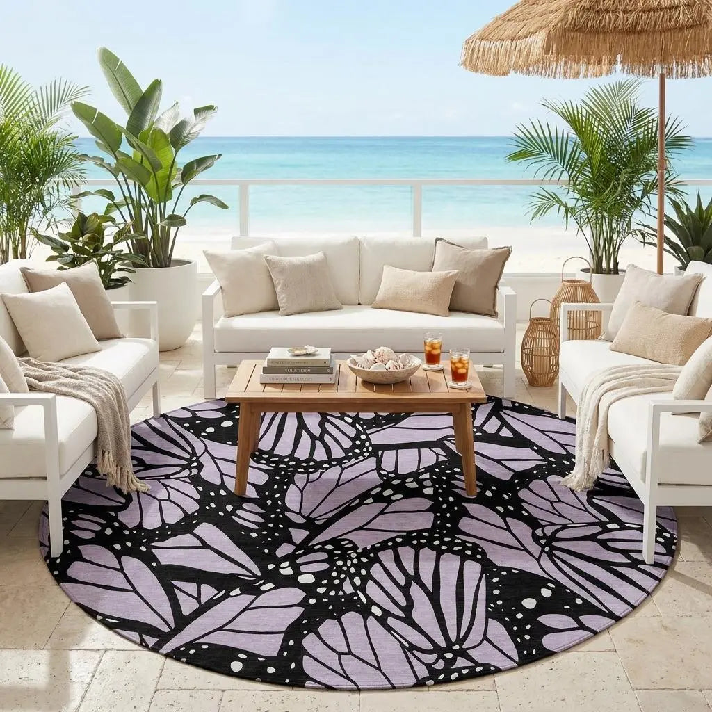 8' Lavender And Purple Round Animal Print Washable Indoor Outdoor Area Rug Homeroots Outdoor