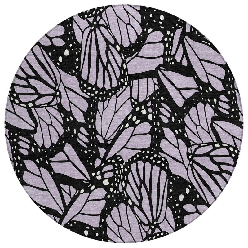 8' Lavender And Purple Round Animal Print Washable Indoor Outdoor Area Rug Homeroots Outdoor