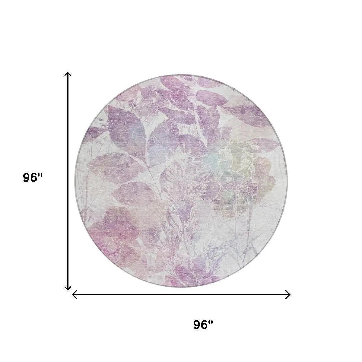 8' Lavender And Purple Round Botanical Leaves Washable Indoor Outdoor Area Rug Homeroots Outdoor