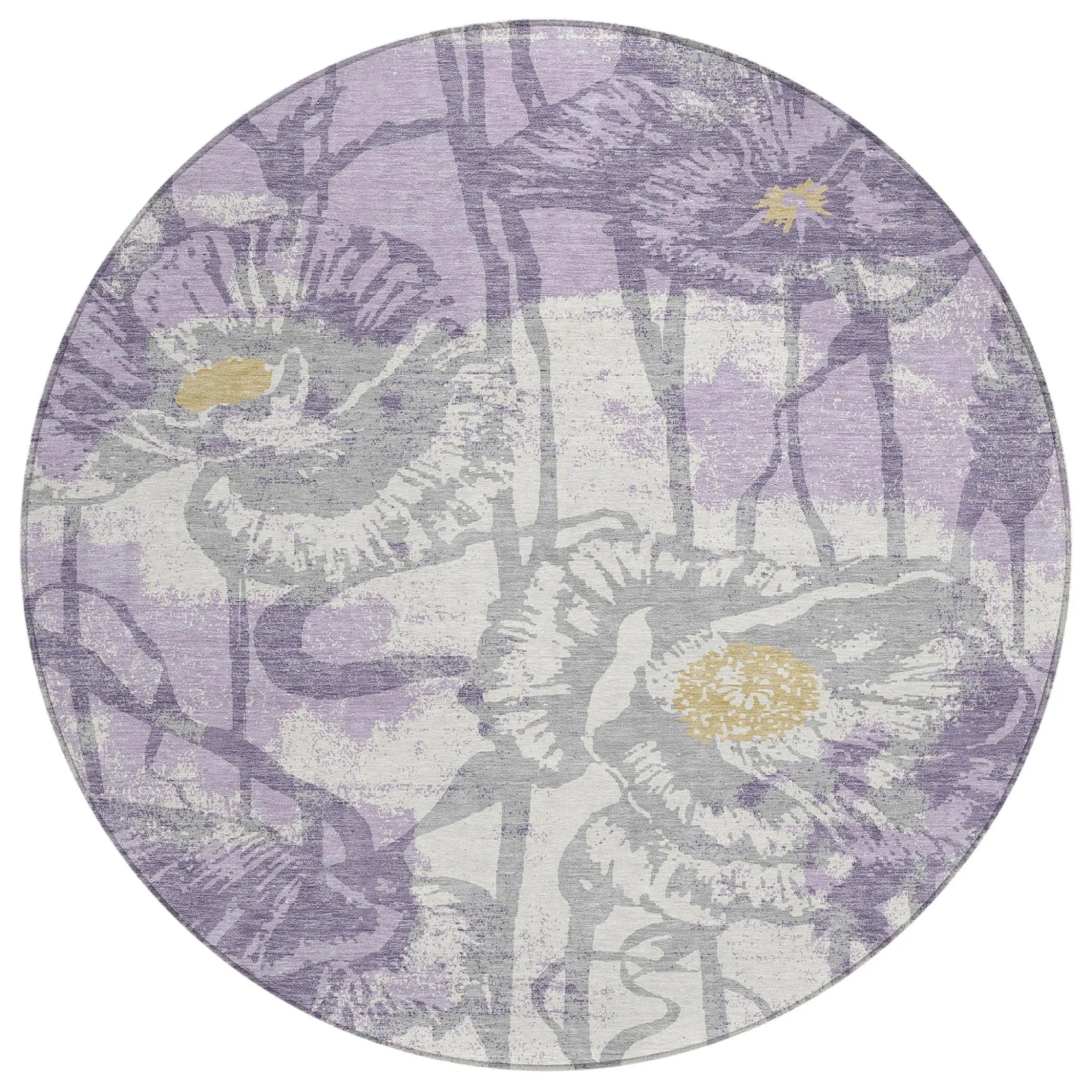 8' Lavender And Purple Round Floral Washable Indoor Outdoor Area Rug Homeroots Outdoor