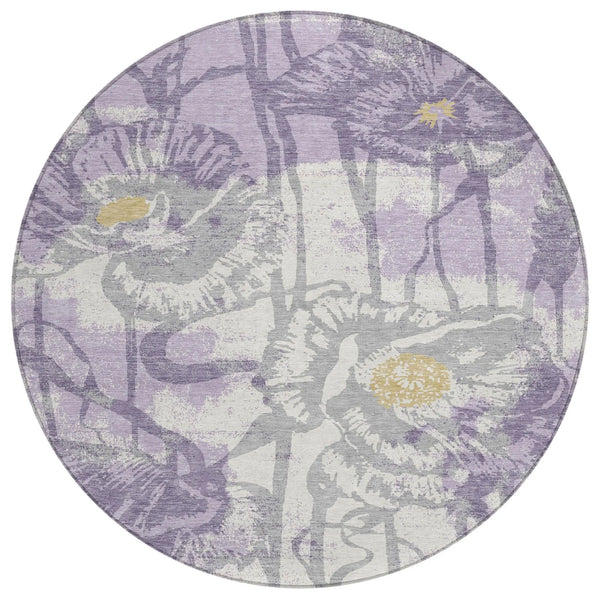 8' Lavender And Purple Round Floral Washable Indoor Outdoor Area Rug Homeroots Outdoor