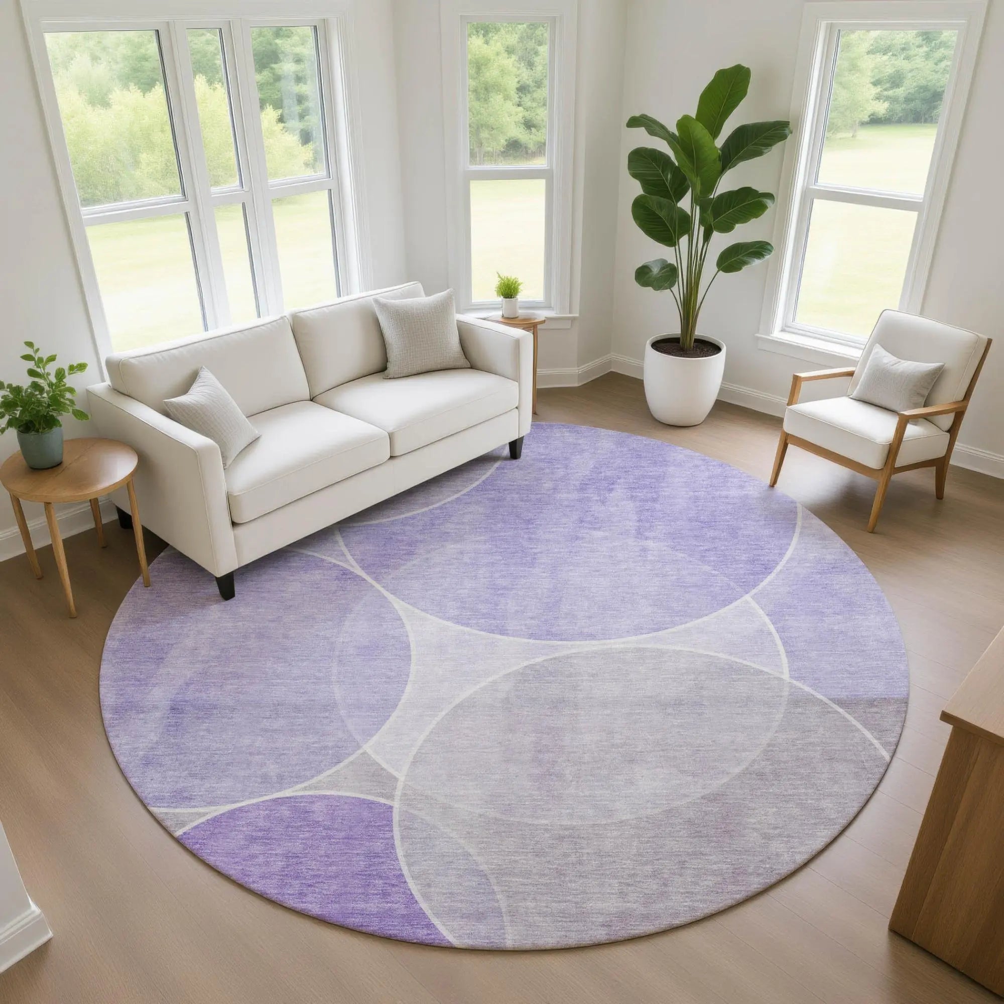 8' Lavender And Purple Round Geometric Washable Indoor Outdoor Area Rug Homeroots Outdoor