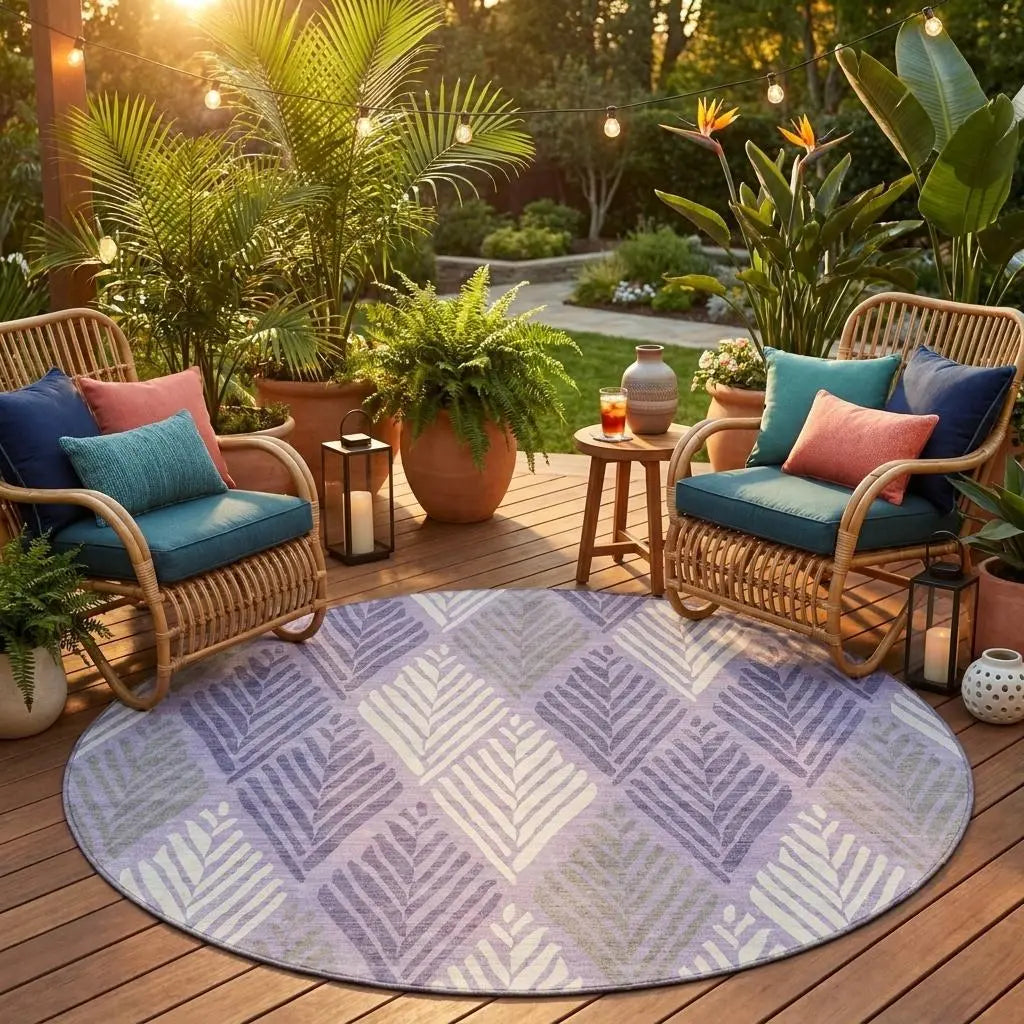 8' Lavender And Purple Round Geometric Washable Indoor Outdoor Area Rug Homeroots Outdoor