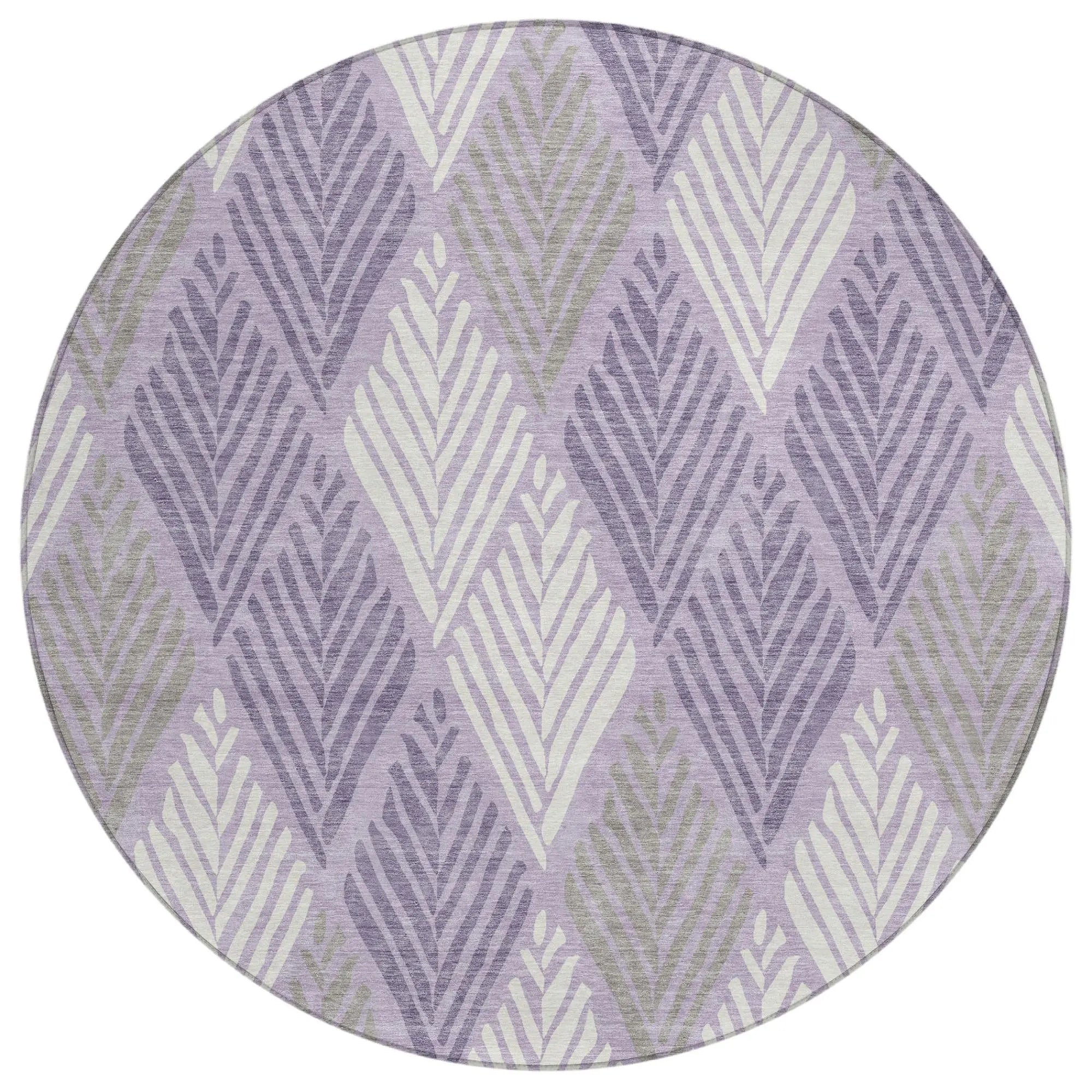 8' Lavender And Purple Round Geometric Washable Indoor Outdoor Area Rug Homeroots Outdoor