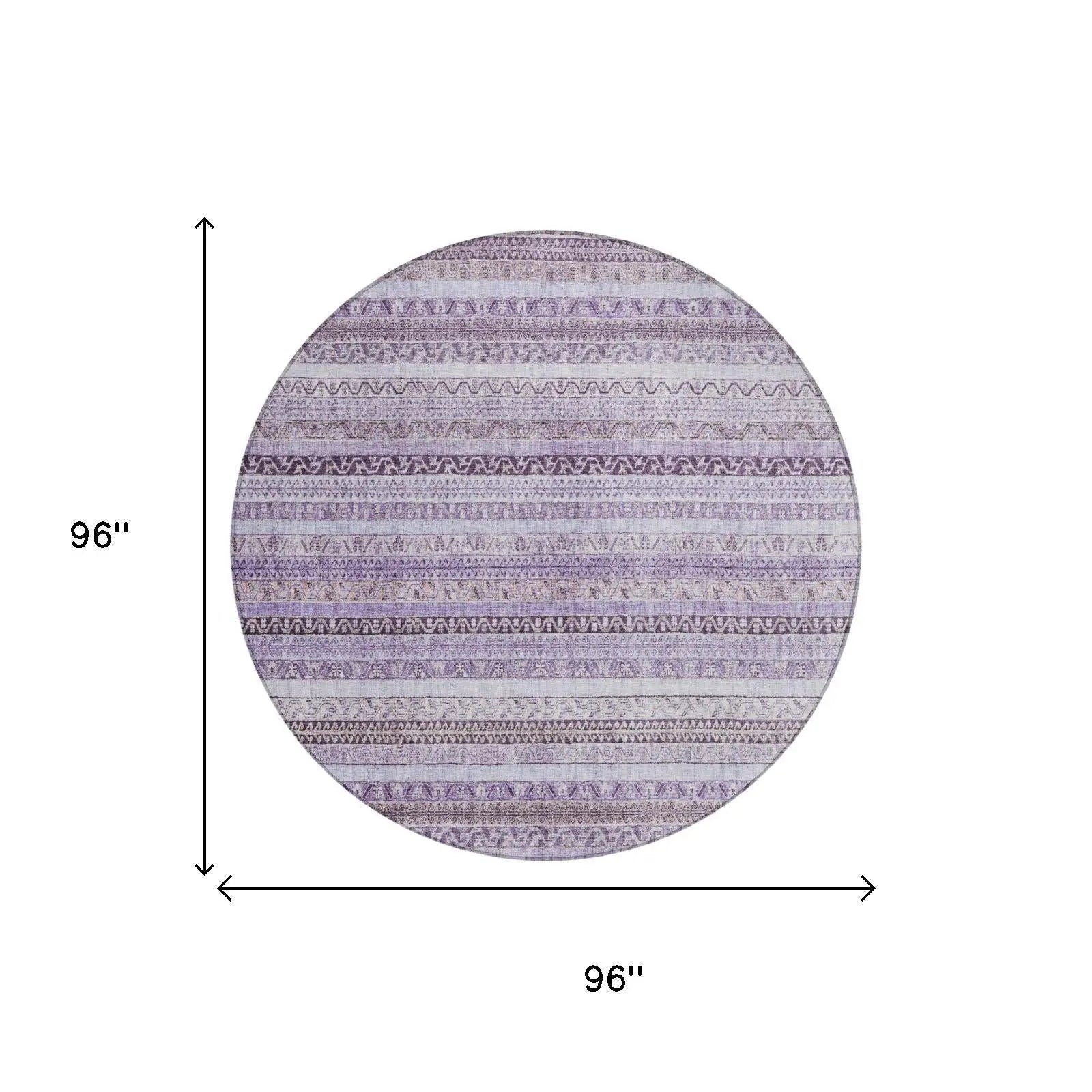 8' Lavender And Purple Round Striped Washable Indoor Outdoor Area Rug Homeroots Outdoor