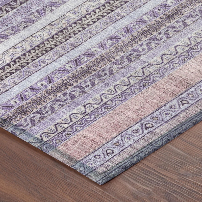8' Lavender And Purple Round Striped Washable Indoor Outdoor Area Rug Homeroots Outdoor
