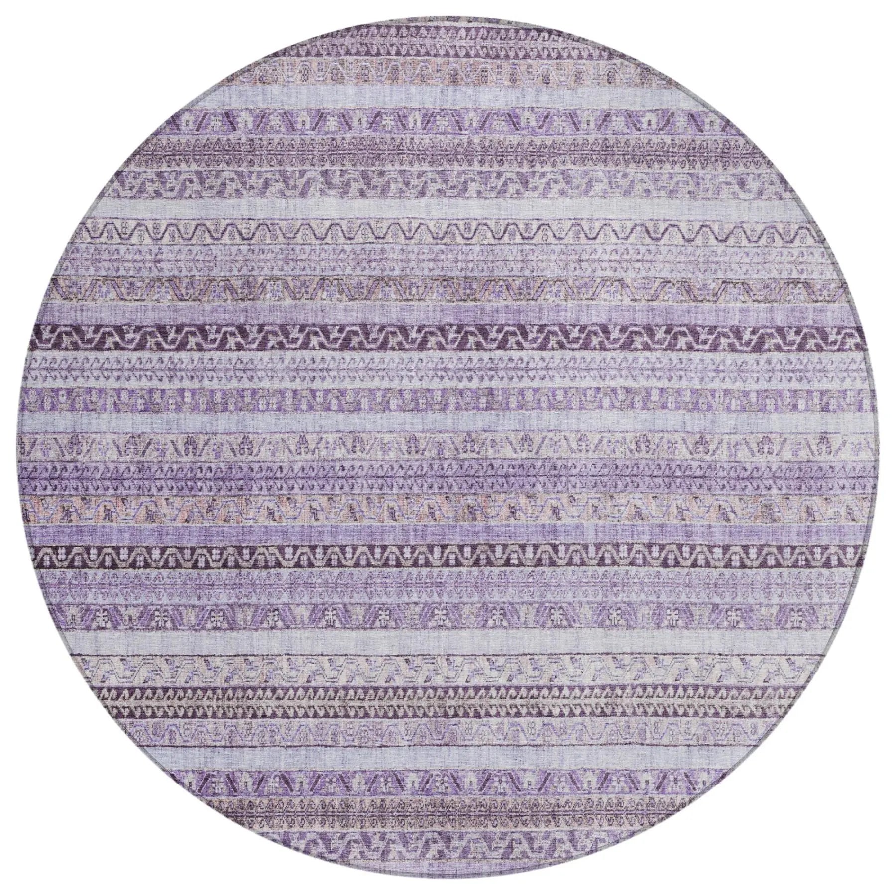 8' Lavender And Purple Round Striped Washable Indoor Outdoor Area Rug Homeroots Outdoor