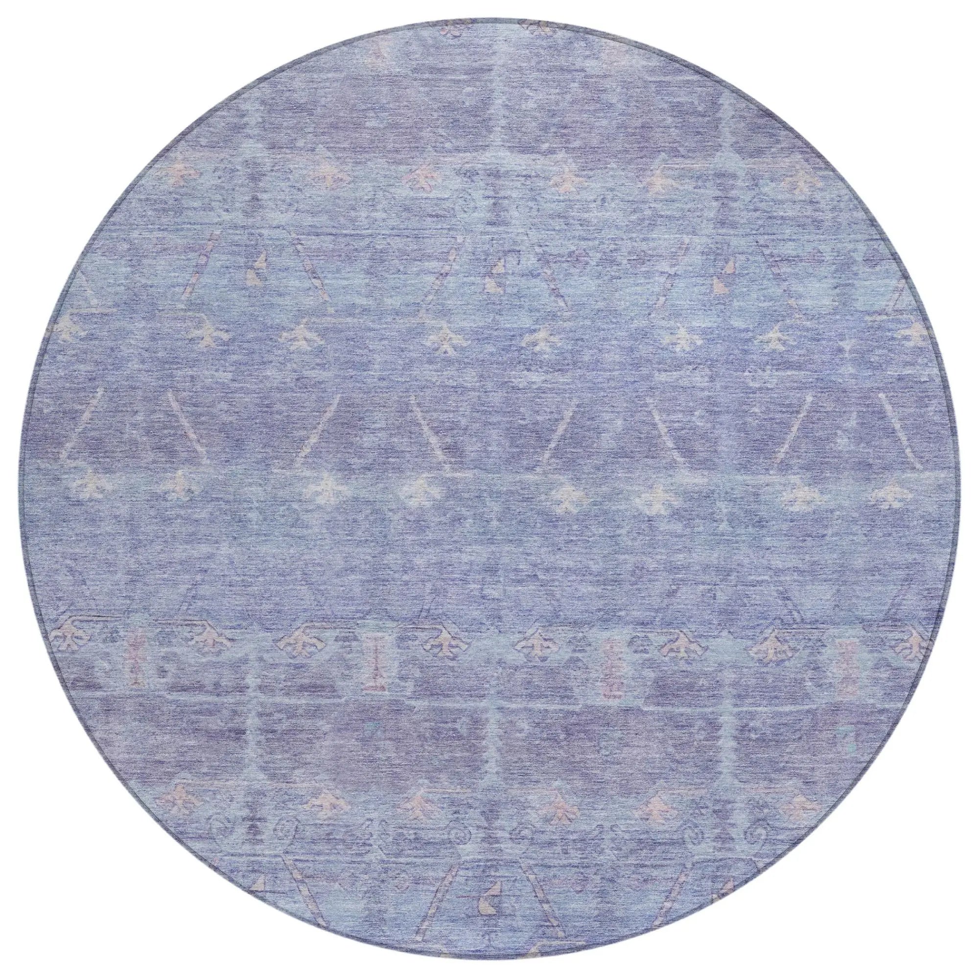 8' Lavender And Purple Round Tribal Washable Indoor Outdoor Area Rug Homeroots Outdoor