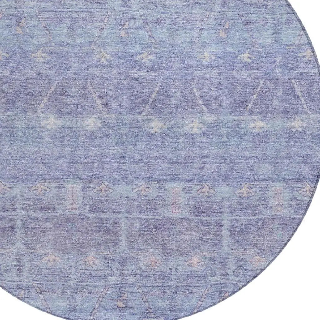 8' Lavender And Purple Round Tribal Washable Indoor Outdoor Area Rug Homeroots Outdoor