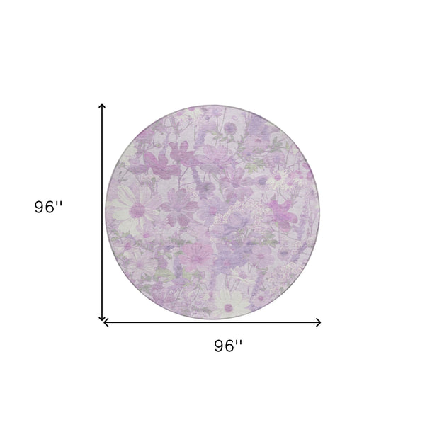 8' Lavender Purple And Lilac Round Floral Washable Indoor Outdoor Area Rug Homeroots Outdoor