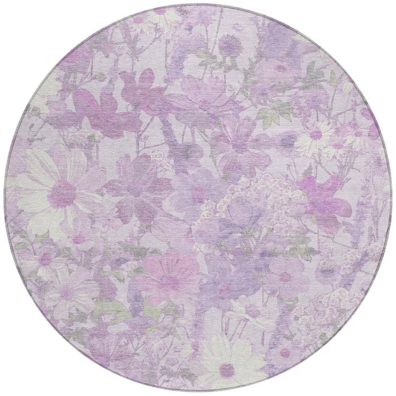 8' Lavender Purple And Lilac Round Floral Washable Indoor Outdoor Area Rug Homeroots Outdoor