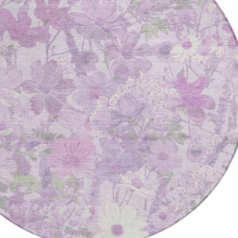 8' Lavender Purple And Lilac Round Floral Washable Indoor Outdoor Area Rug Homeroots Outdoor
