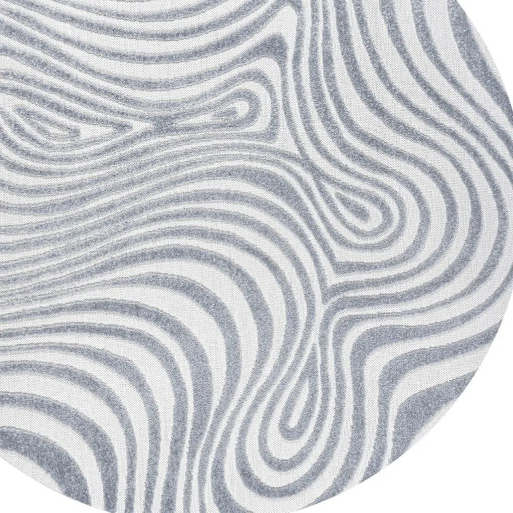 8' Light Blue And Ivory Round Abstract Indoor Outdoor Area Rug Homeroots Outdoor