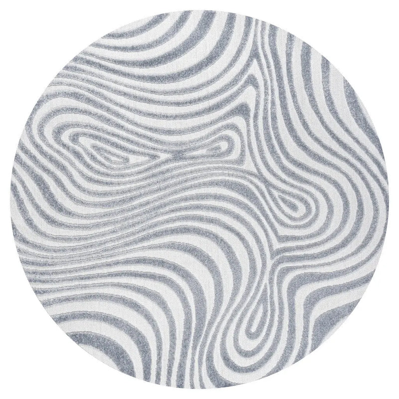 8' Light Blue And Ivory Round Abstract Indoor Outdoor Area Rug Homeroots Outdoor