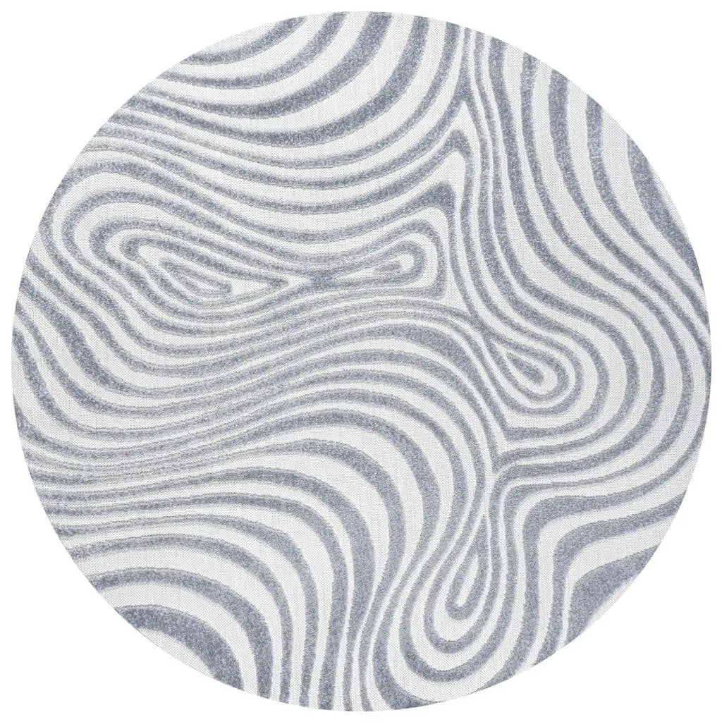 8' Light Blue And Ivory Round Abstract Indoor Outdoor Area Rug Homeroots Outdoor