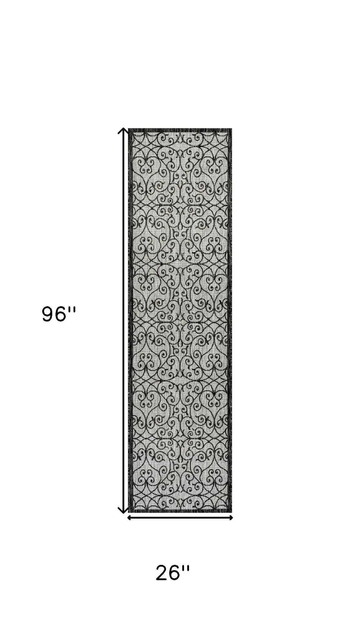 8' Light Gray And Black Geometric Indoor Outdoor Runner Rug Homeroots Outdoor