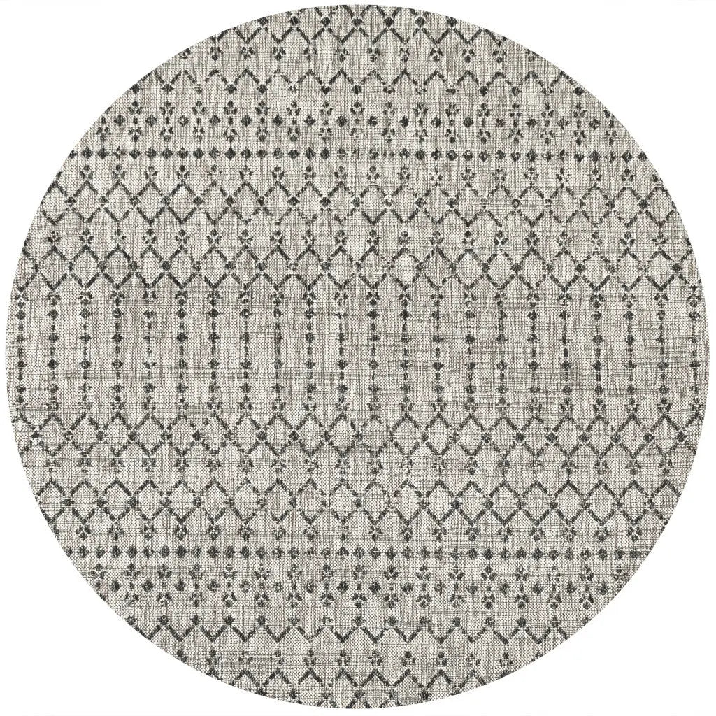 8' Light Gray And Black Round Trellis Indoor Outdoor Area Rug Homeroots Outdoor