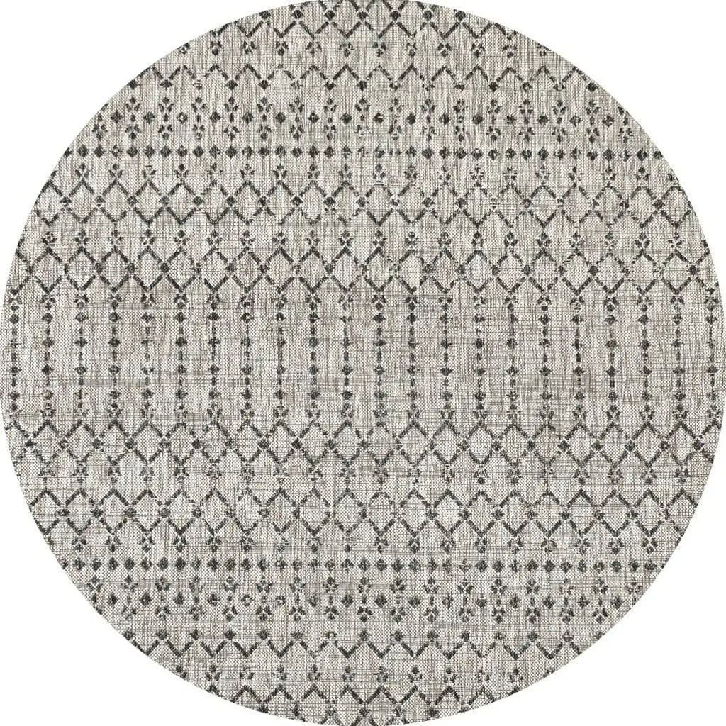 8' Light Gray And Black Round Trellis Indoor Outdoor Area Rug Homeroots Outdoor