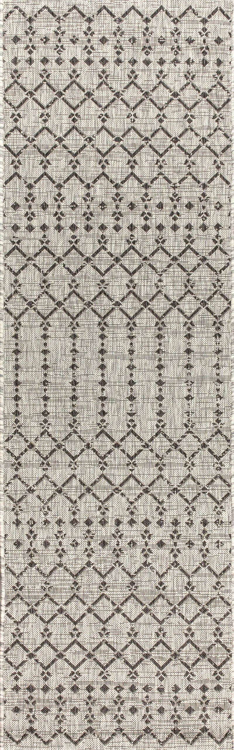 8' Light Gray And Black Trellis Indoor Outdoor Runner Rug Homeroots Outdoor