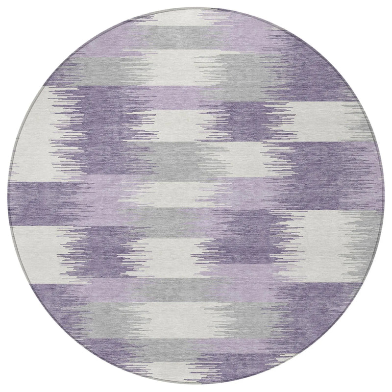 8' Lilac And Purple Round Geometric Washable Indoor Outdoor Area Rug Homeroots Outdoor