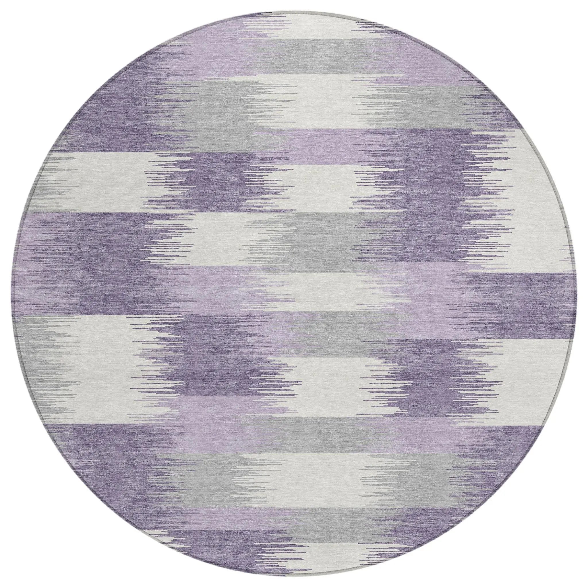8' Lilac And Purple Round Geometric Washable Indoor Outdoor Area Rug Homeroots Outdoor