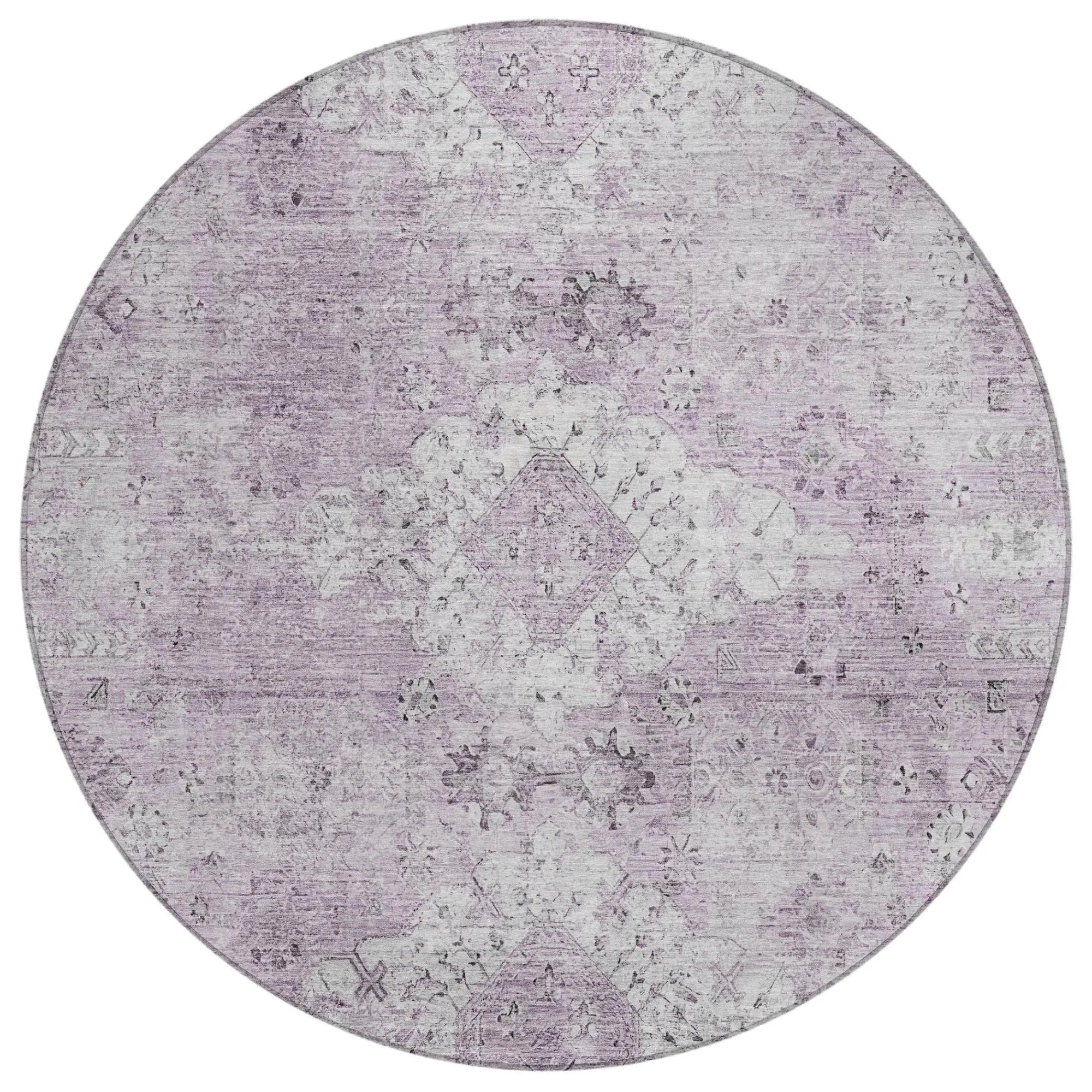 8' Lilac And Purple Round Oriental Washable Indoor Outdoor Area Rug Homeroots Outdoor