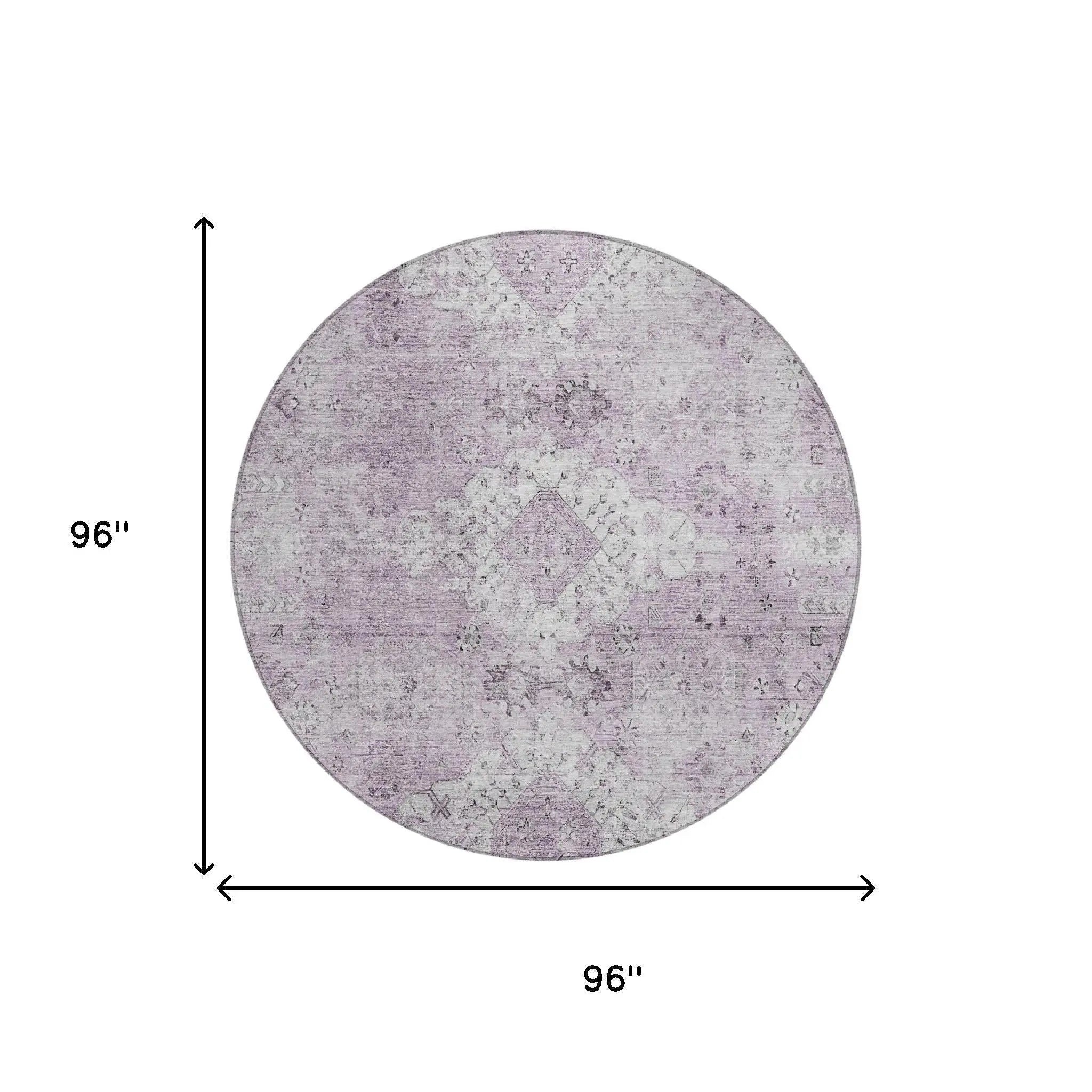8' Lilac And Purple Round Oriental Washable Indoor Outdoor Area Rug Homeroots Outdoor