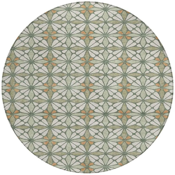 8' Linen And Beige Round Geometric Washable Indoor Outdoor Area Rug Homeroots Outdoor